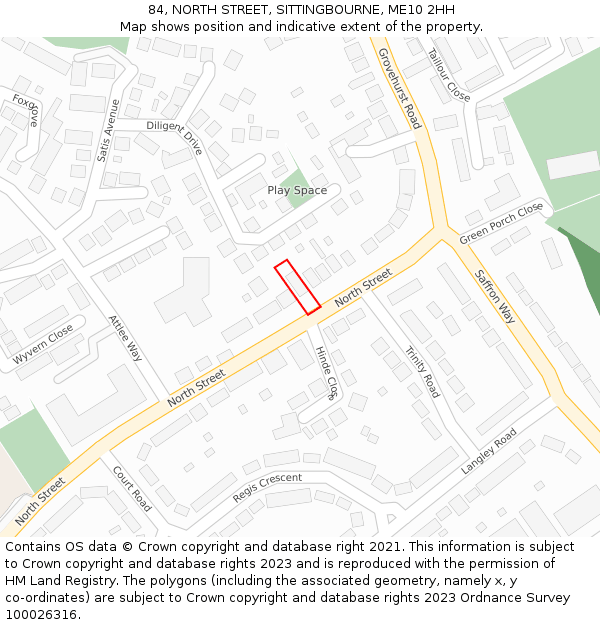 84, NORTH STREET, SITTINGBOURNE, ME10 2HH: Location map and indicative extent of plot