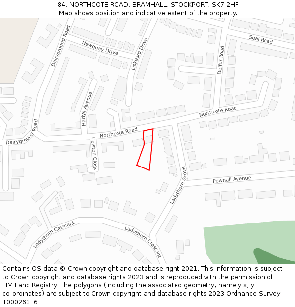 84, NORTHCOTE ROAD, BRAMHALL, STOCKPORT, SK7 2HF: Location map and indicative extent of plot