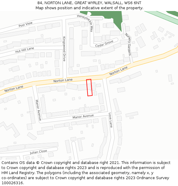 84, NORTON LANE, GREAT WYRLEY, WALSALL, WS6 6NT: Location map and indicative extent of plot