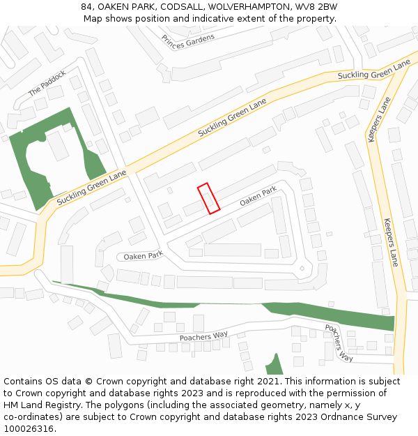 84, OAKEN PARK, CODSALL, WOLVERHAMPTON, WV8 2BW: Location map and indicative extent of plot