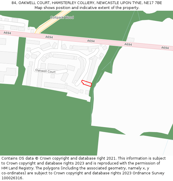 84, OAKWELL COURT, HAMSTERLEY COLLIERY, NEWCASTLE UPON TYNE, NE17 7BE: Location map and indicative extent of plot