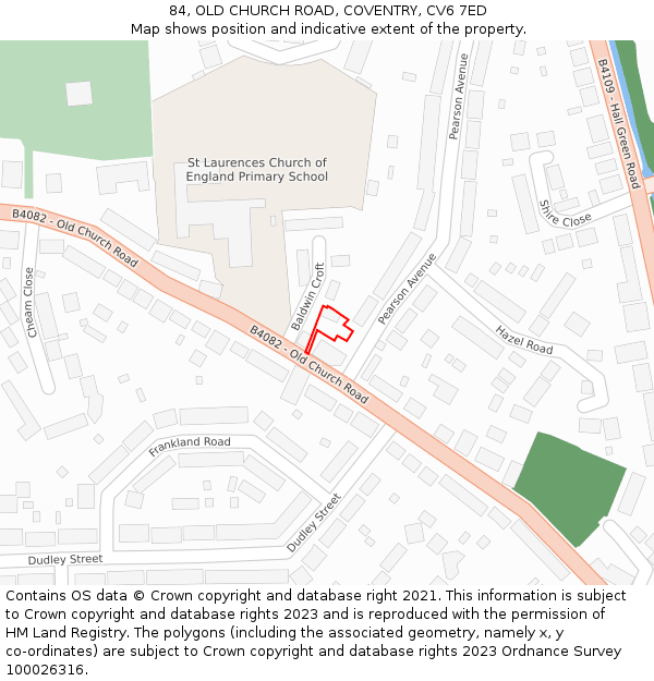 84, OLD CHURCH ROAD, COVENTRY, CV6 7ED: Location map and indicative extent of plot