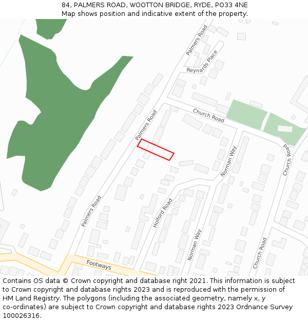 84, PALMERS ROAD, WOOTTON BRIDGE, RYDE, PO33 4NE: Location map and indicative extent of plot