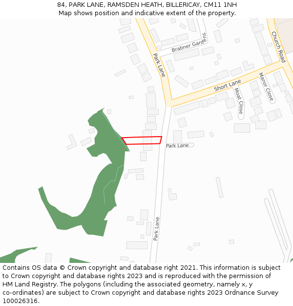 84, PARK LANE, RAMSDEN HEATH, BILLERICAY, CM11 1NH: Location map and indicative extent of plot