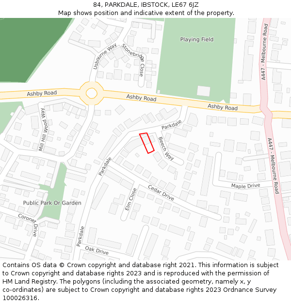 84, PARKDALE, IBSTOCK, LE67 6JZ: Location map and indicative extent of plot