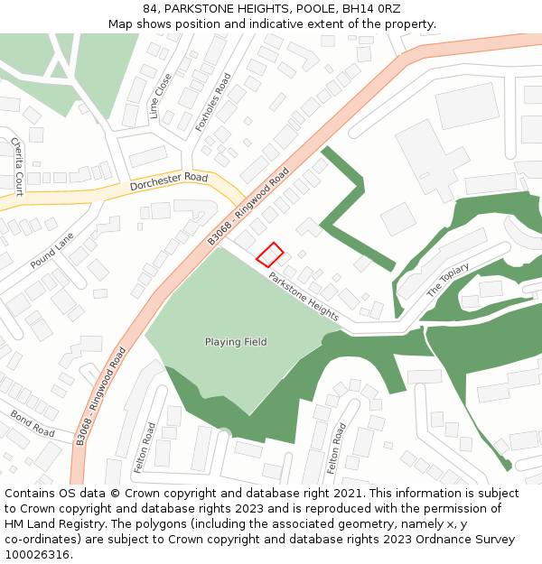 84, PARKSTONE HEIGHTS, POOLE, BH14 0RZ: Location map and indicative extent of plot