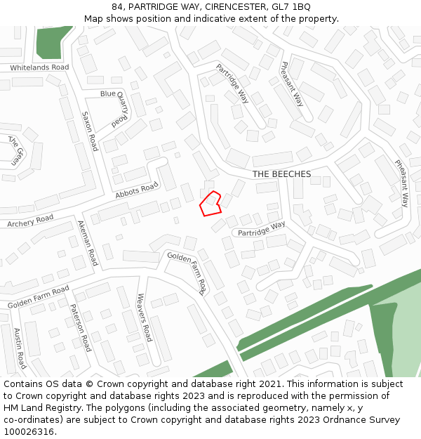 84, PARTRIDGE WAY, CIRENCESTER, GL7 1BQ: Location map and indicative extent of plot