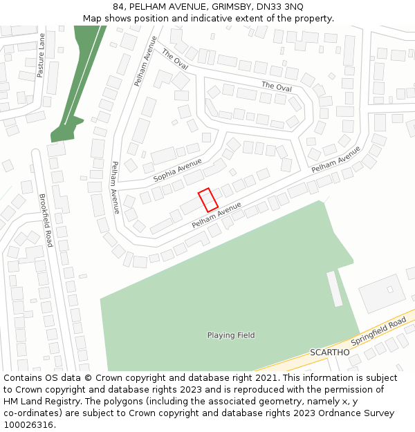 84, PELHAM AVENUE, GRIMSBY, DN33 3NQ: Location map and indicative extent of plot