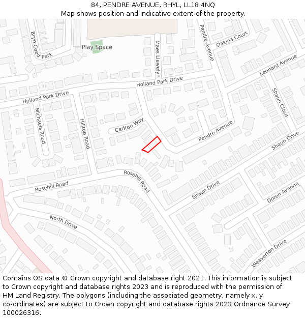 84, PENDRE AVENUE, RHYL, LL18 4NQ: Location map and indicative extent of plot