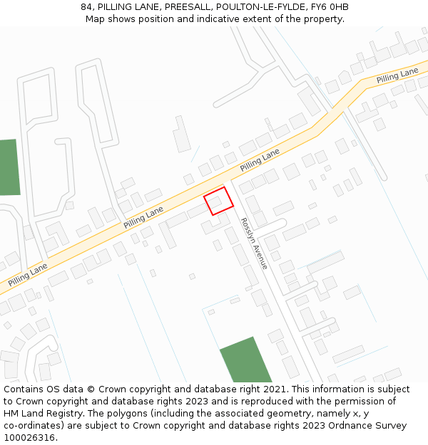 84, PILLING LANE, PREESALL, POULTON-LE-FYLDE, FY6 0HB: Location map and indicative extent of plot