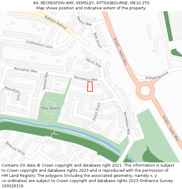 84, RECREATION WAY, KEMSLEY, SITTINGBOURNE, ME10 2TG: Location map and indicative extent of plot