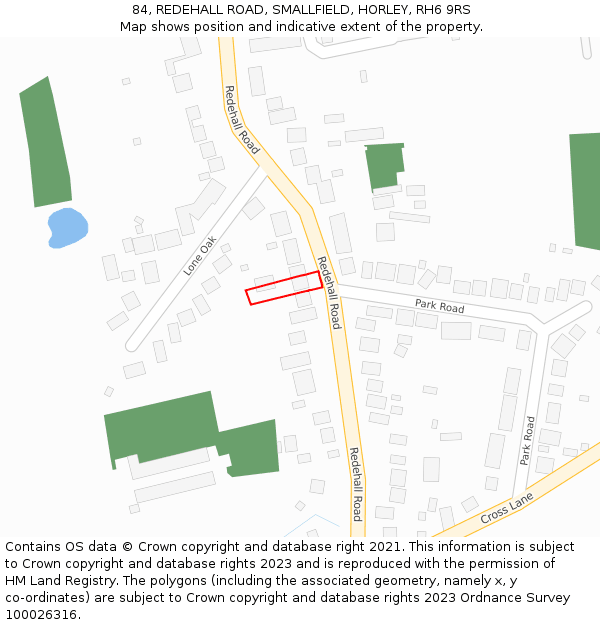 84, REDEHALL ROAD, SMALLFIELD, HORLEY, RH6 9RS: Location map and indicative extent of plot