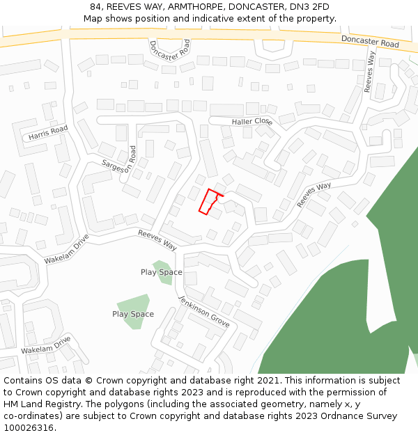 84, REEVES WAY, ARMTHORPE, DONCASTER, DN3 2FD: Location map and indicative extent of plot