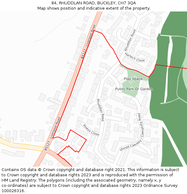 84, RHUDDLAN ROAD, BUCKLEY, CH7 3QA: Location map and indicative extent of plot