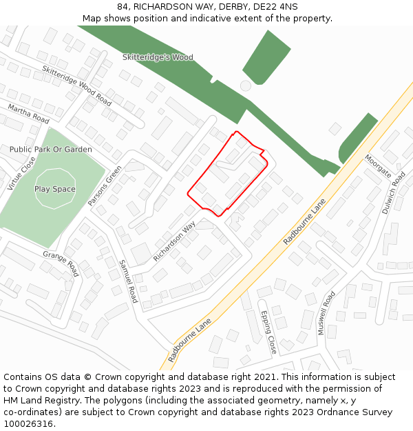 84, RICHARDSON WAY, DERBY, DE22 4NS: Location map and indicative extent of plot