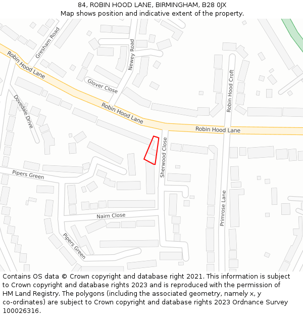 84, ROBIN HOOD LANE, BIRMINGHAM, B28 0JX: Location map and indicative extent of plot