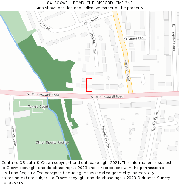 84, ROXWELL ROAD, CHELMSFORD, CM1 2NE: Location map and indicative extent of plot