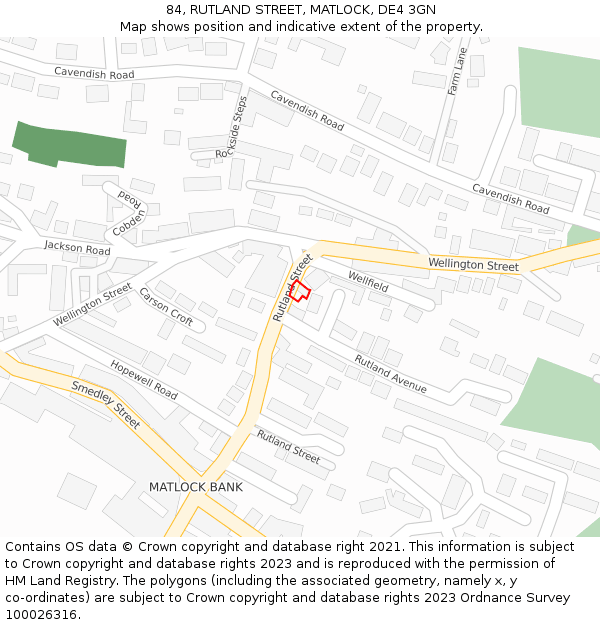 84, RUTLAND STREET, MATLOCK, DE4 3GN: Location map and indicative extent of plot