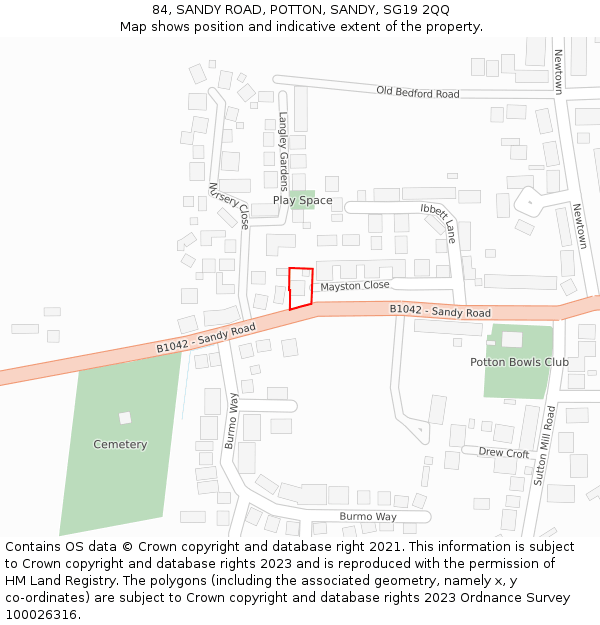 84, SANDY ROAD, POTTON, SANDY, SG19 2QQ: Location map and indicative extent of plot