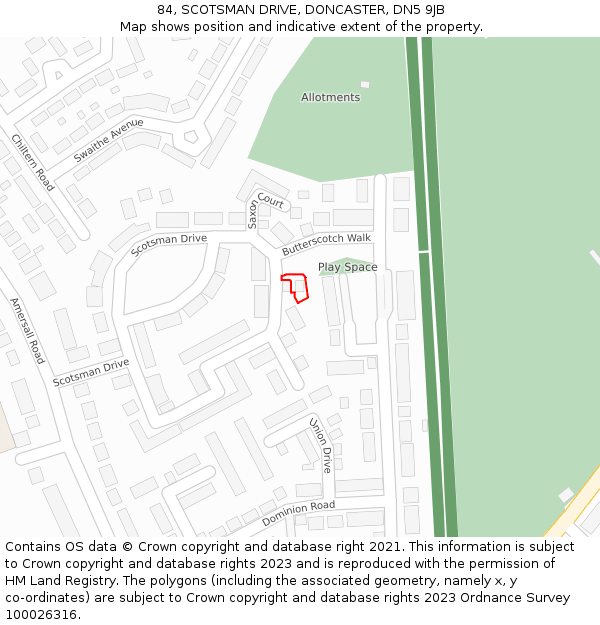 84, SCOTSMAN DRIVE, DONCASTER, DN5 9JB: Location map and indicative extent of plot