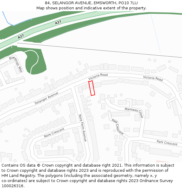 84, SELANGOR AVENUE, EMSWORTH, PO10 7LU: Location map and indicative extent of plot