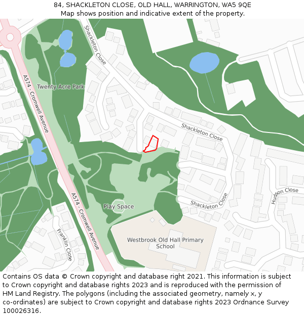 84, SHACKLETON CLOSE, OLD HALL, WARRINGTON, WA5 9QE: Location map and indicative extent of plot