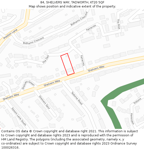 84, SHELVERS WAY, TADWORTH, KT20 5QF: Location map and indicative extent of plot