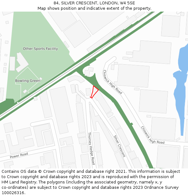84, SILVER CRESCENT, LONDON, W4 5SE: Location map and indicative extent of plot