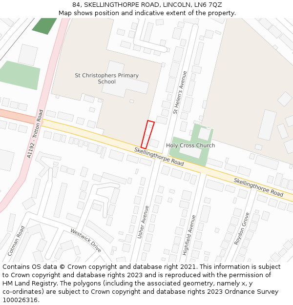 84, SKELLINGTHORPE ROAD, LINCOLN, LN6 7QZ: Location map and indicative extent of plot