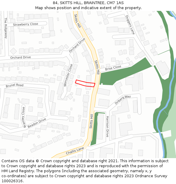 84, SKITTS HILL, BRAINTREE, CM7 1AS: Location map and indicative extent of plot