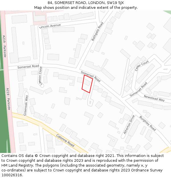 84, SOMERSET ROAD, LONDON, SW19 5JX: Location map and indicative extent of plot