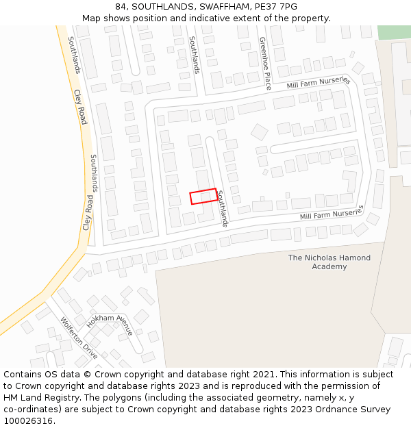 84, SOUTHLANDS, SWAFFHAM, PE37 7PG: Location map and indicative extent of plot