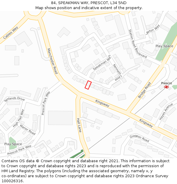 84, SPEAKMAN WAY, PRESCOT, L34 5ND: Location map and indicative extent of plot