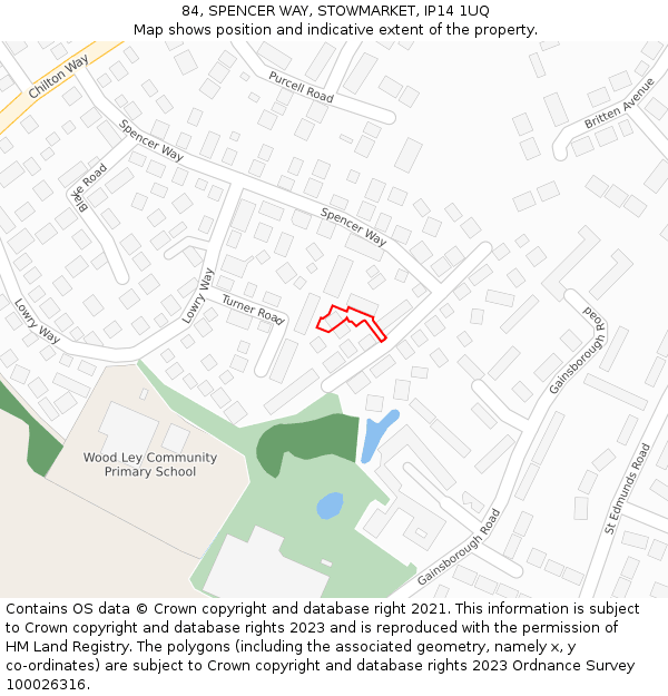 84, SPENCER WAY, STOWMARKET, IP14 1UQ: Location map and indicative extent of plot