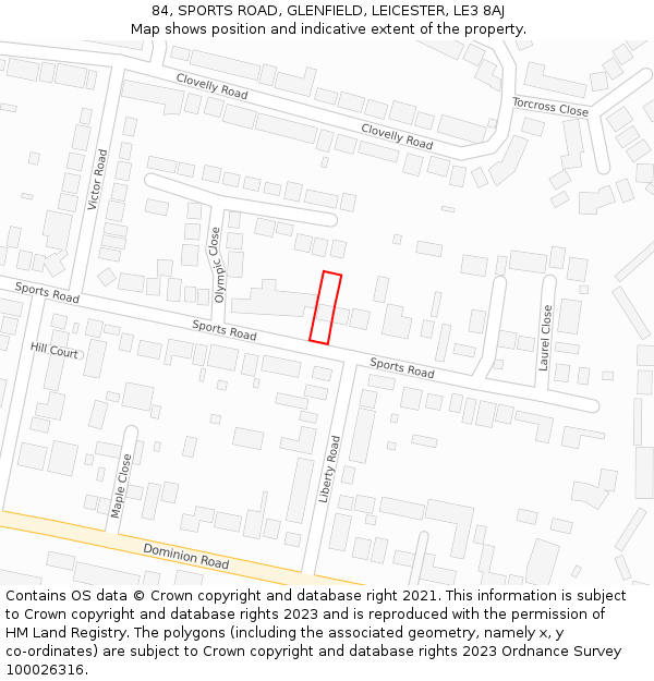 84, SPORTS ROAD, GLENFIELD, LEICESTER, LE3 8AJ: Location map and indicative extent of plot