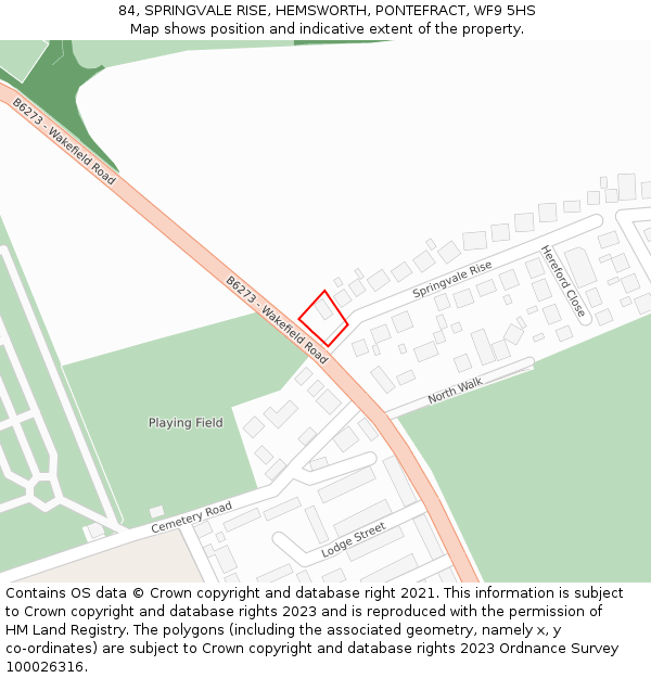 84, SPRINGVALE RISE, HEMSWORTH, PONTEFRACT, WF9 5HS: Location map and indicative extent of plot