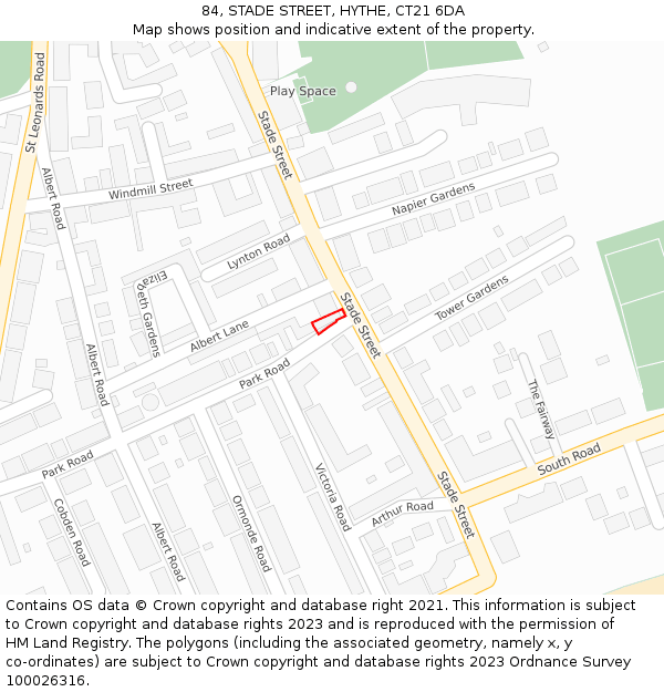 84, STADE STREET, HYTHE, CT21 6DA: Location map and indicative extent of plot