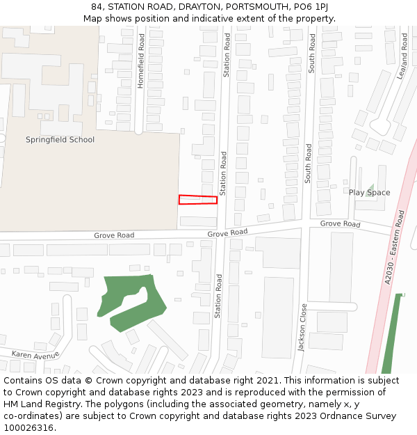 84, STATION ROAD, DRAYTON, PORTSMOUTH, PO6 1PJ: Location map and indicative extent of plot