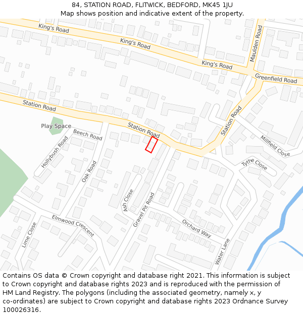 84, STATION ROAD, FLITWICK, BEDFORD, MK45 1JU: Location map and indicative extent of plot