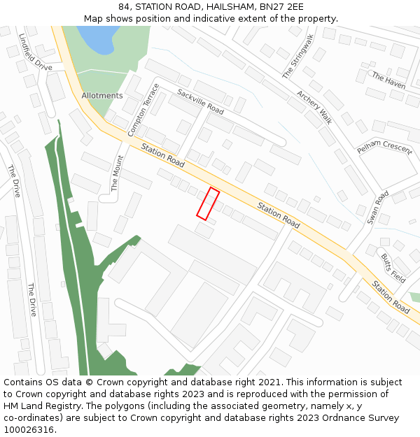 84, STATION ROAD, HAILSHAM, BN27 2EE: Location map and indicative extent of plot