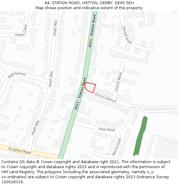 84, STATION ROAD, HATTON, DERBY, DE65 5EH: Location map and indicative extent of plot