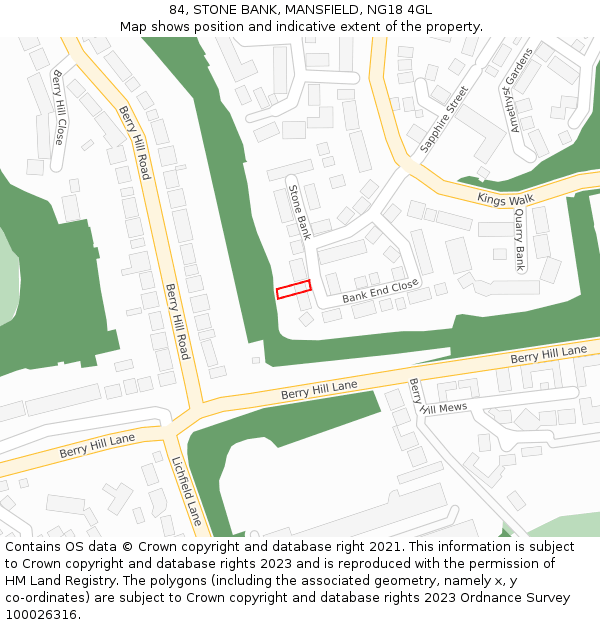 84, STONE BANK, MANSFIELD, NG18 4GL: Location map and indicative extent of plot
