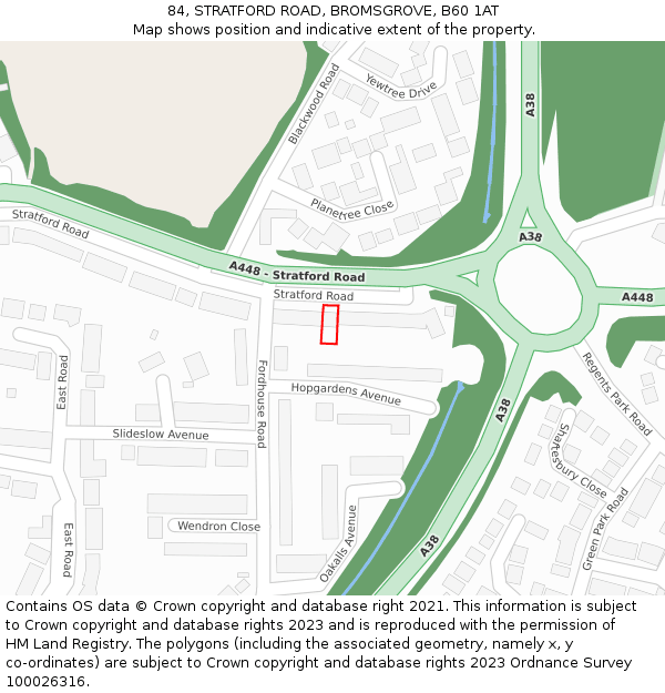 84, STRATFORD ROAD, BROMSGROVE, B60 1AT: Location map and indicative extent of plot