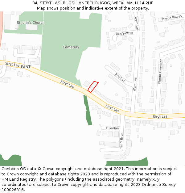84, STRYT LAS, RHOSLLANERCHRUGOG, WREXHAM, LL14 2HF: Location map and indicative extent of plot