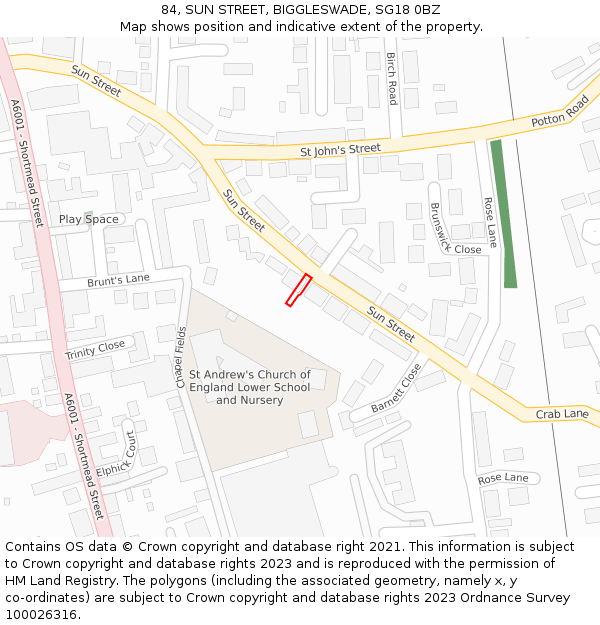 84, SUN STREET, BIGGLESWADE, SG18 0BZ: Location map and indicative extent of plot