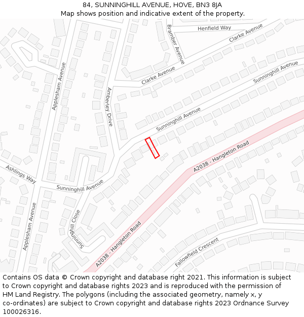 84, SUNNINGHILL AVENUE, HOVE, BN3 8JA: Location map and indicative extent of plot