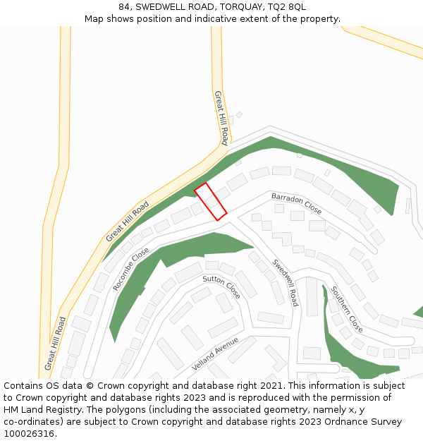 84, SWEDWELL ROAD, TORQUAY, TQ2 8QL: Location map and indicative extent of plot