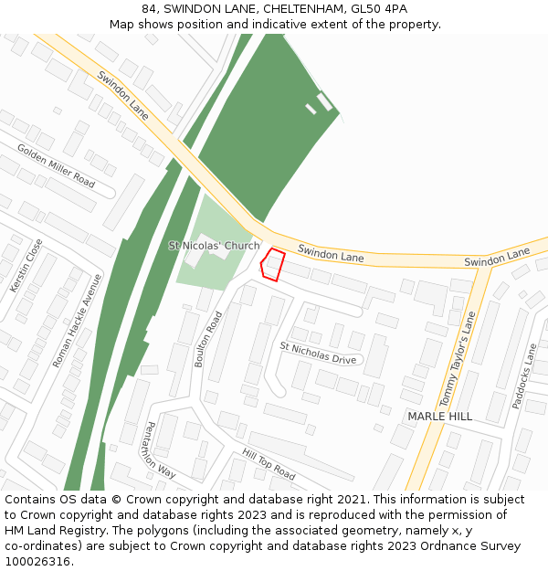 84, SWINDON LANE, CHELTENHAM, GL50 4PA: Location map and indicative extent of plot