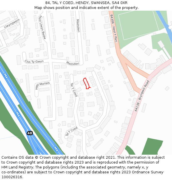 84, TAL Y COED, HENDY, SWANSEA, SA4 0XR: Location map and indicative extent of plot