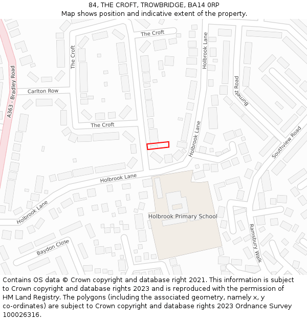 84, THE CROFT, TROWBRIDGE, BA14 0RP: Location map and indicative extent of plot